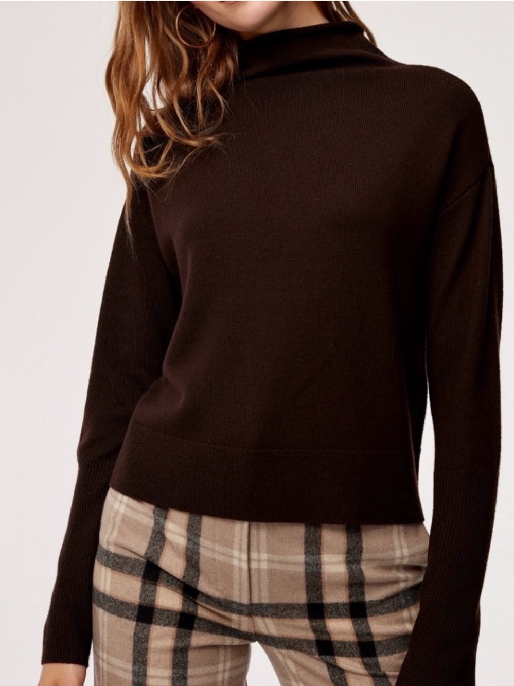Aritzia Wilfred Cyprie Dark Brown Roll Neck Sweater - 100% Merino Wool - XS
